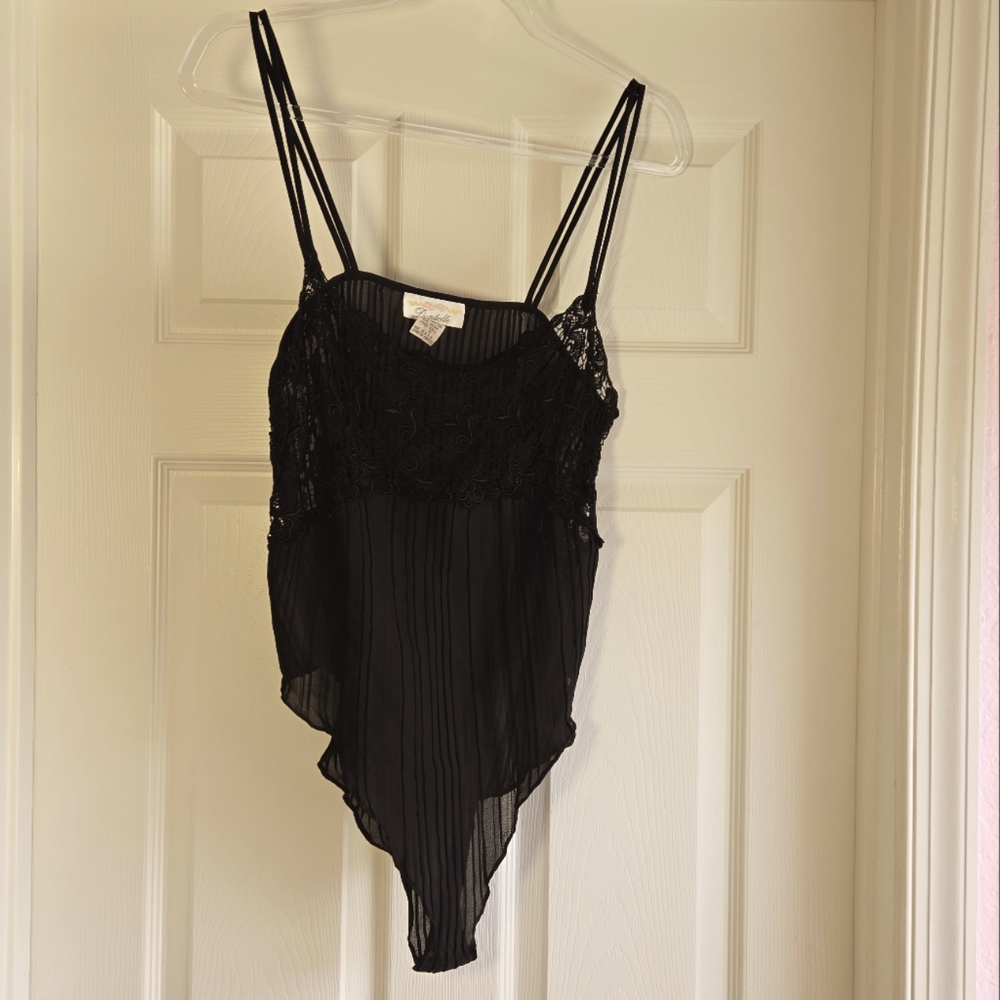 Dentelle Vintage Pleated Black Teddy Size M‎ Lingerie Snap Crotch Made In USA